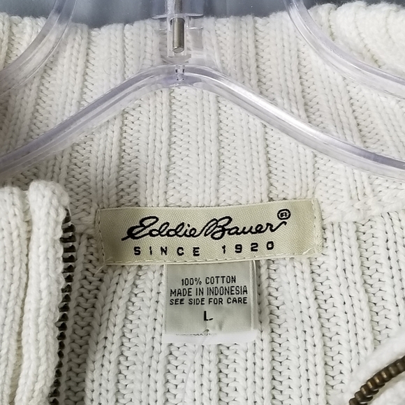 Eddie Bauer Womens Ribbed Mock Neck 1/4 Zip Sweater Size Large Ivory Cotton NWT - Picture 8 of 8